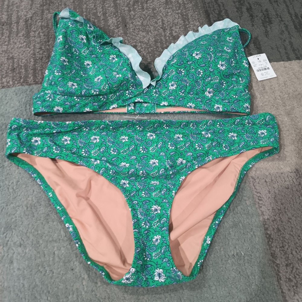 J. Crew Green Floral Bikini
